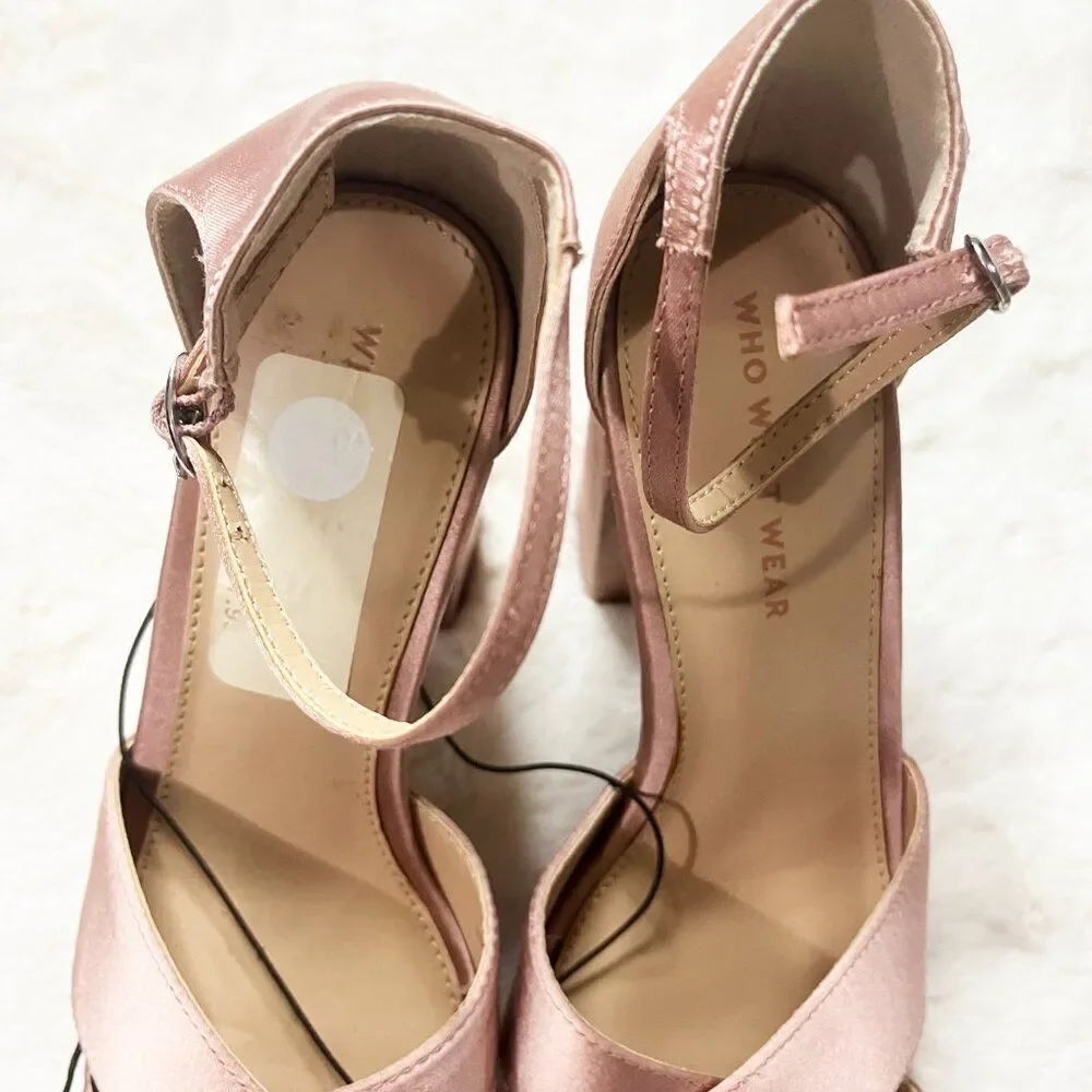 Who What Wear Pink‎ Satin Sydney Platform Heels NWT Size 7.5